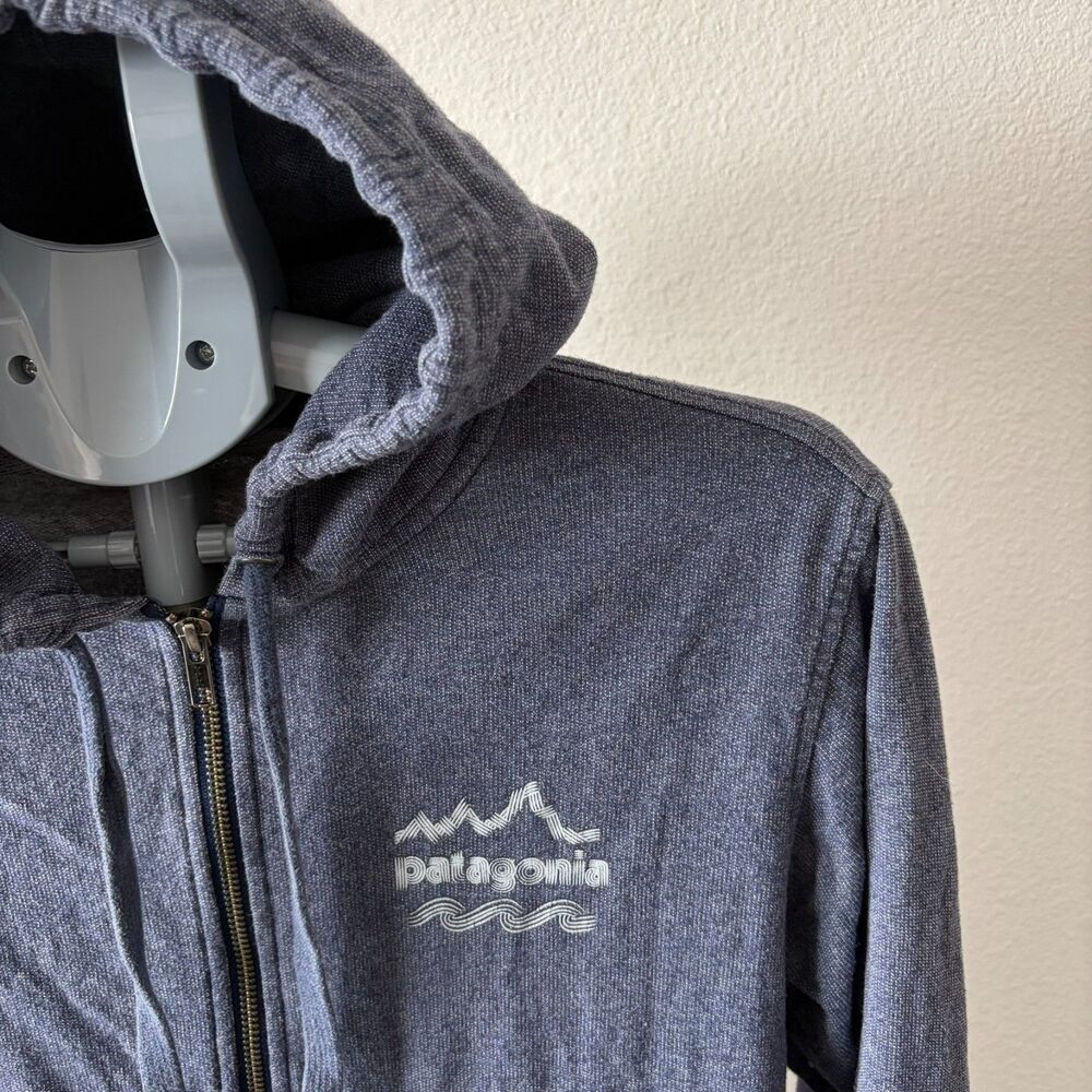 Patagonia Men's Small Brushed‎ Badge Lightweight Hooded Full-Zip Sweatshirt Blue - Picture 2 of 6